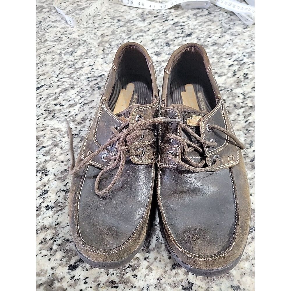Skechers Segment Gel Memory Foam Relaxed Fit Leather Size 8.5 Dark Brown 64261